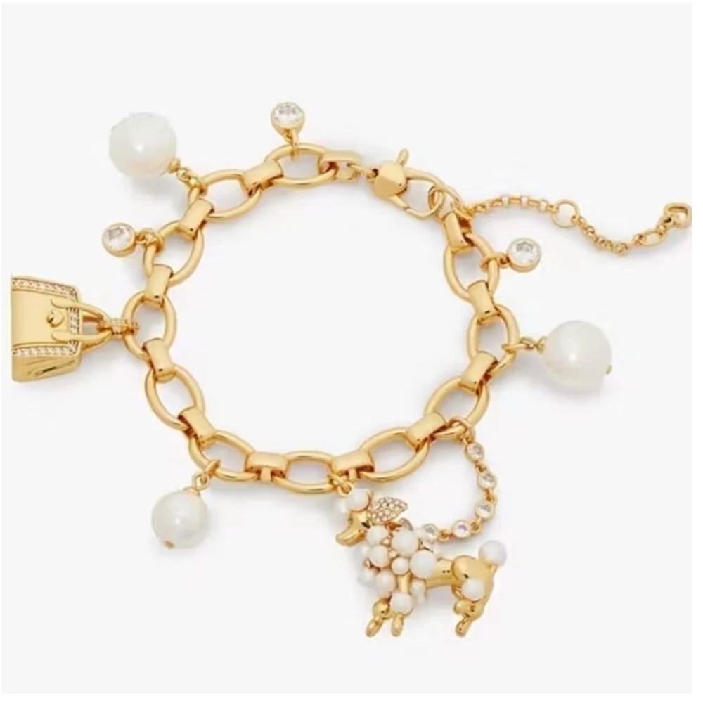 $178 Kate Spade Poodle Charm Bracelet, Cream/Gold